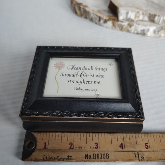 Religious Jewelry Box Chest Glass Top Velvet Lining Trinket Box Philippians 4:13 - Picture 12 of 16